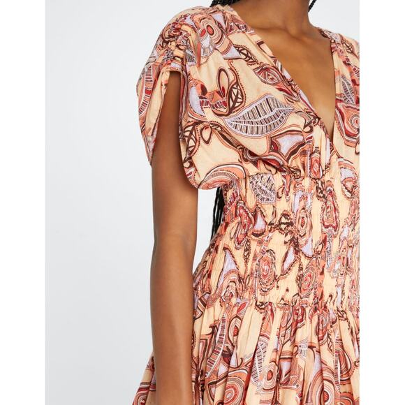 NWT A.L.C. Luna Mini Dress Smocked Ruched Ruffle ALC V-Neck Paisley Print sz S 4 - Picture 8 of 15